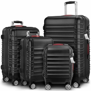 Monzana 4tlg Kofferset Schloss Organizer Schwarz | Monzana Kofferwaage Gurt Gel-Griffe Schwarz | Monzana Zwillingsrolle