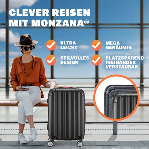 517nmd4dvbl.jpg Monzana 3tlg. Kofferset Baseline Schwarz Reisekoffer für Familien mit Rollen und Standfüßen