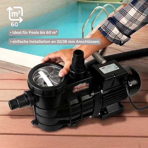 5198w4niiml.jpg Mauk Schwimmbadpumpe 320 W – selbstansaugende Poolpumpe für Sandfilteranlage mit 7.500 l/h Förderleistung und IPX4-Schut