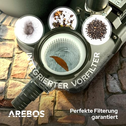 519drnzbnjl.jpg Arebos Sandfilteranlage mit Pumpe inkl. 600g Filterbälle | 350W | 9500 L/h | Schwarz | für Poolbereinigung | mit Druckma