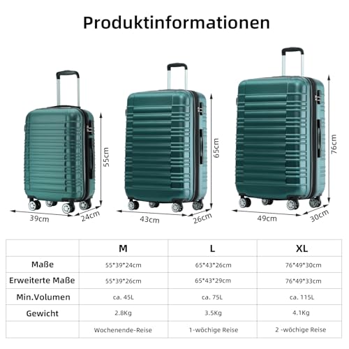 519jfbizbll.jpg BEIBYE Reisekoffer Hartschale Dunkelgrün XL
