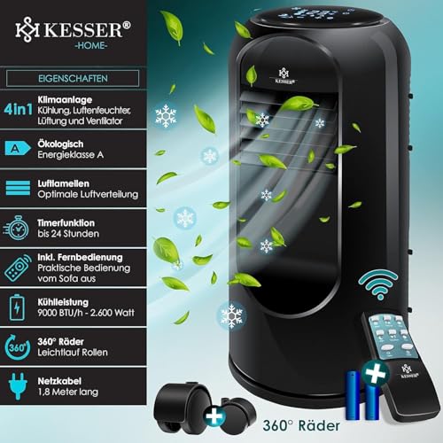 519pj1uhp0l.jpg KESSER® Klimaanlage Mobil Schwarz - Kühlen, Luftentfeuchten, Lüften, Ventilator 9000 BTU/h, Klima, Fernbedienung und Tim