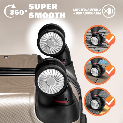 519tq7nl kl.jpg Monzana 3tlg. Reisekoffer Exopack TSA Schloss Hartschalen Koffer M-L-XL Gel-Griffe 4 Zwillingsrollen Standfüße Champagne