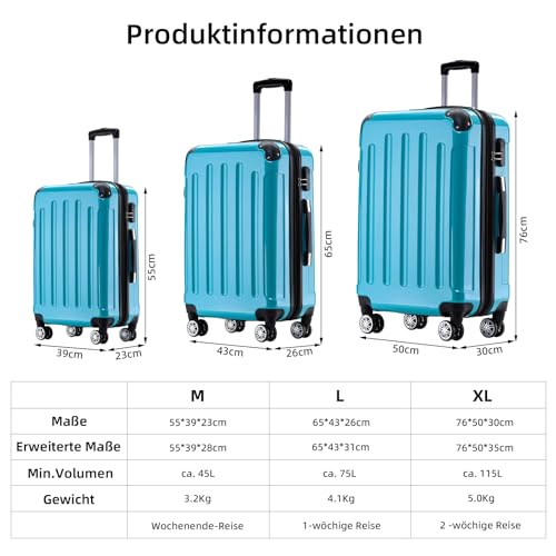 51aijjqh1fl.jpg BEIBYE Zwillingsrollen Reisekoffer in M-L-XL-Set (Türkis, M)