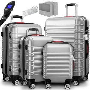 Monzana 4tlg Kofferset Schließfunktions Organisator Silber S-M-L-XL Reisekoffer Hartschale