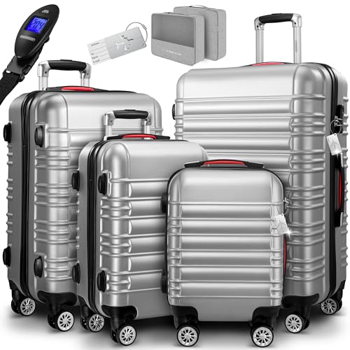 51bhu1wmydl.jpg Monzana 4tlg Kofferset Schließfunktions Organisator Silber S-M-L-XL Reisekoffer Hartschale