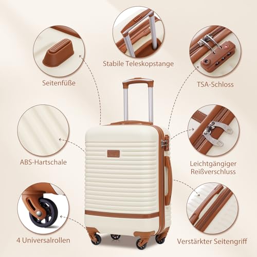 51bccigzynl.jpg COOLIFE Reisekoffer ABS Hartschalen 4 Rollen TSA-Schloss Global Recycled Standard x2 - Weiß/Braun Koffer-Set 5tlg COOLIF