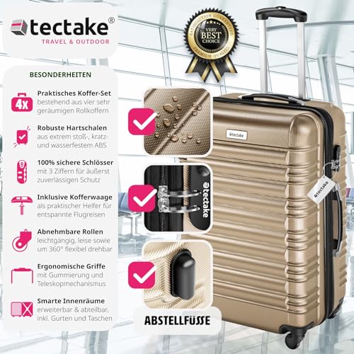 51bmuqtxqnl.jpg tectake 4TLG Hartshalenkoffer Set Champagner - Reisekoffer mit Rollen, ABS Hartschale, Teleskopgriff und Sicherheitsschl