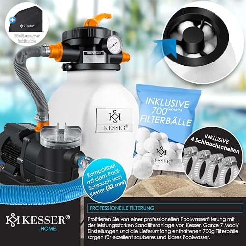 51etmbmuul.jpg KESSER® Sandfilteranlage mit 25kg Filtersand ersparen 7-Wege Ventil inkl. Druckanzeige für Pool 10.200 L/h, Orange KESS