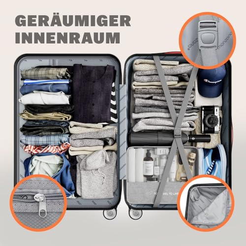 51fh4llydgl.jpg Monzana 3tlg. Reisekoffer Exopack TSA Schloss Hartschalen Koffer M-L-XL Gel-Griffe 4 Zwillingsrollen Standfüße Champagne