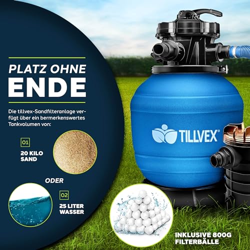 51frm00ckcl.jpg Tillvex Sandfilteranlage Pool 10 m³/h inkl. 800g Filterbälle | Filteranlage 7-Wege Ventil & 2in1 Adapter | Druckanzeige