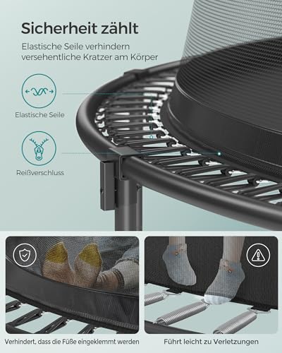 51gu8irklrl.jpg SONGMICS Safes Federloses Trampolin für Kinder Outdoor, elastische Seile & Sicherheitsnetz, Ø 244/305/366 cm, geräuschar