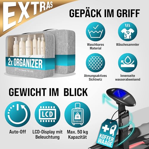 51gen2ierel.jpg Monzana 4tlg Kofferset Schließfunktions Organisator Silber S-M-L-XL Reisekoffer Hartschale