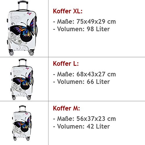 51gfjsl2abl.jpg Monzana Hartschalenkoffer Set Butterfly Basic Reisekoffer Trolley Koffer ABS Zwillingsrolle Alu-Teleskopgriff Schloss -