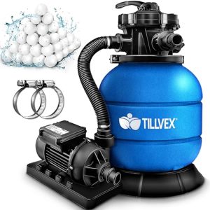 Tillvex® Sandfilteranlage Pool | Filteranlage 7-Wege Ventil & Adapter | Druckanzeige für Schwimmbecken (Blau) Tillvex®