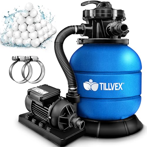51gkmdei0tl.jpg Tillvex® Sandfilteranlage Pool | Filteranlage 7-Wege Ventil & Adapter | Druckanzeige für Schwimmbecken (Blau) Tillvex®