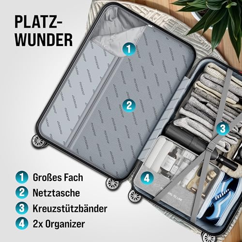 51itgqoyhvl.jpg Monzana 4tlg Kofferset Schließfunktions Organisator Silber S-M-L-XL Reisekoffer Hartschale