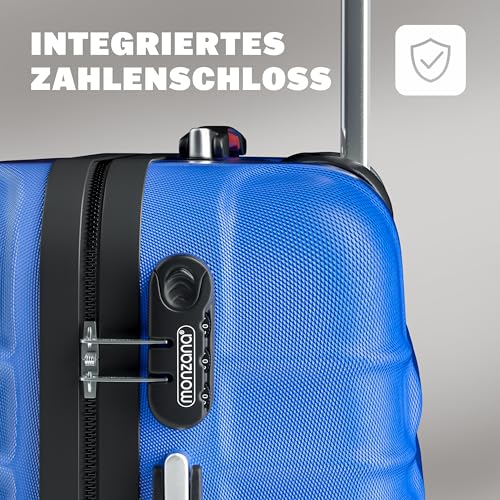 51ikugegevl.jpg Monzana Kofferset Baseline 3er Hartschalen-Koffer Reisekoffer für Handgepäck 4 Rollen M-L-XL Set Blau