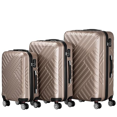 51iqt8k9m3l.jpg Zelsius Champagner ABS Hartschalenkoffer Set 3 Stück | Doppelrollen, Zahlenschloss, Innen Trennwand | Passender für Fami