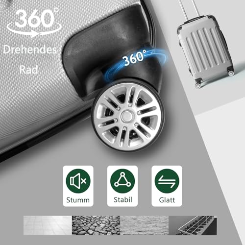 51j4krz9x6l.jpg LEADZM Reisekoffer Set 3 Teilig + 4 Rollen + Zahlenschloss | Silbergrau für Business Reisen (Style 1) LEADZM ABS Reise