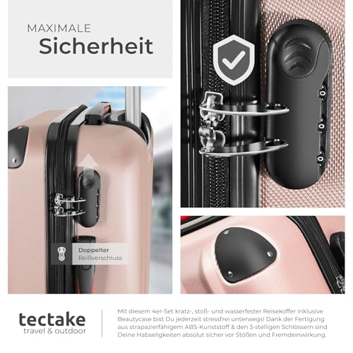 51lasmwrcjl.jpg Tectake 4-teiliger roségoldfarbener Reisekoffer - robuste Hartschale, abnehmbare Rollen 360°, ineinander stapelbar, TSA