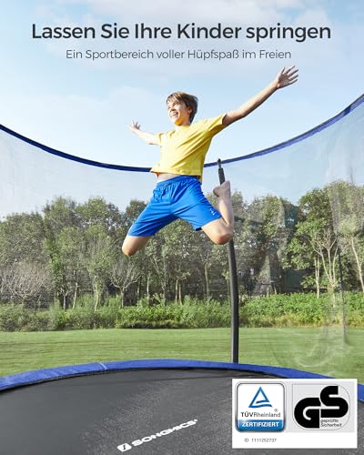 51mizlawdnl.jpg SONGMICS Outdoor Trampolin für Kinder mit Sicherheitsnetz und gepolsterten Stangen | SONGMICS Rundes Gartentrampolin Ø