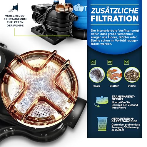 51mrd4gnyfl.jpg Tillvex Sandfilteranlage Pool 10 m³/h inkl. 800g Filterbälle | Filteranlage 7-Wege Ventil & 2in1 Adapter | Druckanzeige