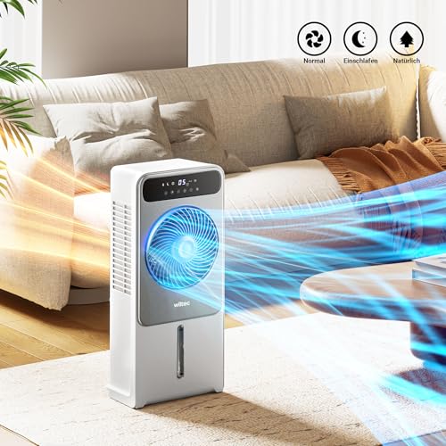 51nhv2oms3l.jpg Wiltec Luftkühler 28 W mit Wasserkühlung - mobiler Air Cooler für Outdoor-Verwendung mit Fernbedienung und 12 Geschwindi