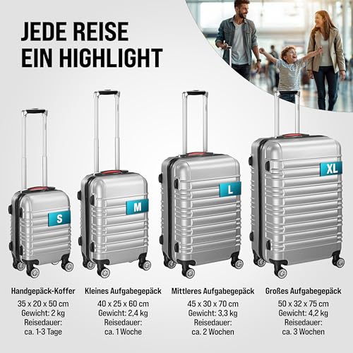 51njw3c66al.jpg Monzana 4tlg Kofferset Schließfunktions Organisator Silber S-M-L-XL Reisekoffer Hartschale