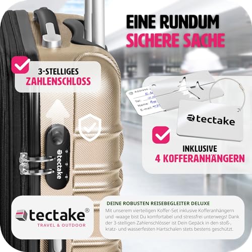 51olkvu atl.jpg tectake 4TLG Hartshalenkoffer Set Champagner - Reisekoffer mit Rollen, ABS Hartschale, Teleskopgriff und Sicherheitsschl