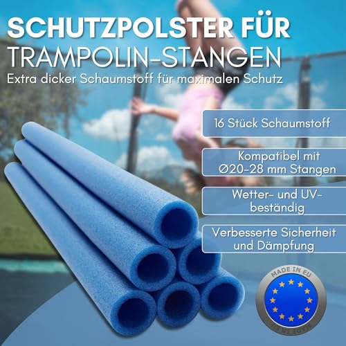 51pljpujtbl.jpg 16x Wetterfestes Schaumstoff Polster für 92cm Trampolin - Sicherheitsstangenschutz inkl. Kappen – Stoßdämpfend & EU-Manu