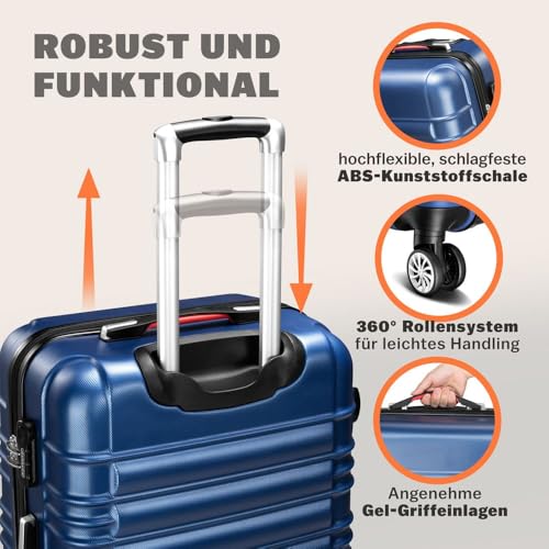 51qbjxa7 hl.jpg Monzana Kofferset Reisekoffer S-M-L-XL ABS Hartschalen Gel-Griffe 4 Rollen Navy | Monzana Kofferset 4 Rollen Schloss Fü