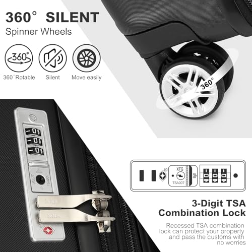 51qct u3zol.jpg KONO Groß Erweiterbarer Hartschalenkoffer XL Schwarz für Reisen und Business