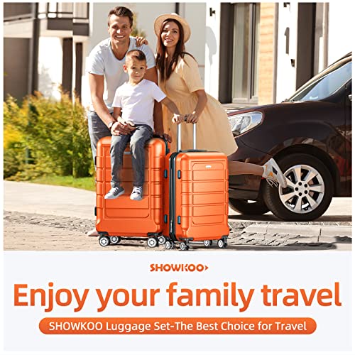 51qdc1rxsl.jpg SHOWKOO Kofferset Familiesatz für Kinder und Erwachsene Reisekoffer mit TSA-Schloss und 4 Rollen (M - Orange) SHOWKOO