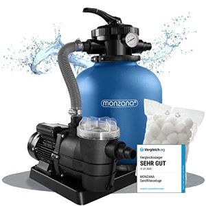 Monzana® Sandfilteranlage SF102K mit 35.000L/h Filterleistung für 35.000L Pools bis 1.2kg Filterbälle Poolreinigung Pump