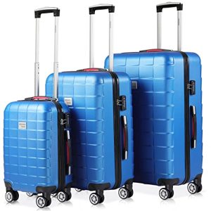 Monzana 3-Tlg. Rollkoffer Exopack TSA-Schloss Hartschalen Koffer M-L-XL Gel-Griffe 4 Zwillingsrollen Standfüße Reisekoff