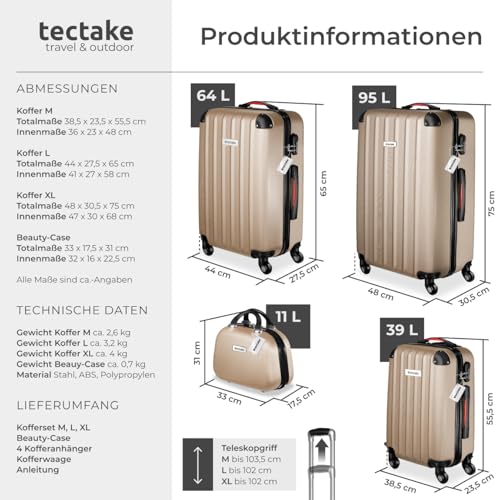 51rkuf9ptol.jpg tectake 4-teiliges Reisekoffer Set,ключающие Kofferwaage und Gepäckanhänger, perfekt für Familien, auf Reisen - 360° Rol