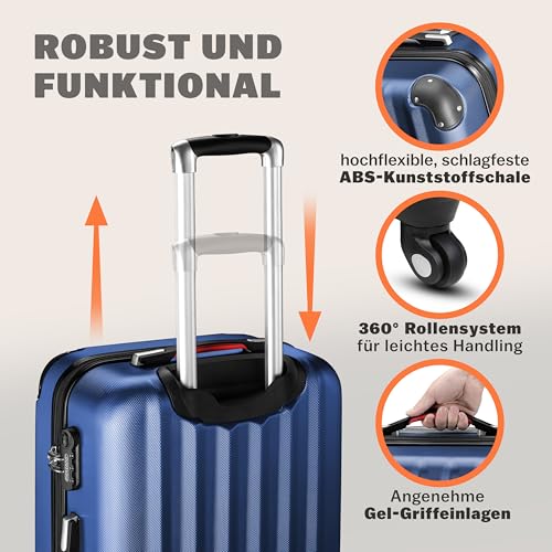 51sw8uf5oyl.jpg Monzana Hard Case Handgepäck XL Blau Reisekoffer Zahlenschloss Kantenschutz 4 Rollen Teleskopgriff