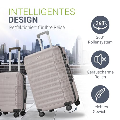 51sgvvkv79l.jpg Juskys Hartschale Kofferset Reisekoffer - leicht, geräuscharme 360° Rollen, Zahlenschloss, Champagner | Juskys Reisekof