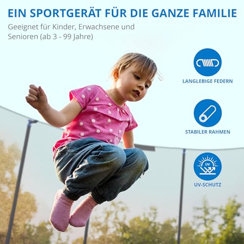 51taffbpstl.jpg KINETIC SPORTS Trampolin Outdoor 'Salto Plus' - Komplett-Set für Kinder im Garten - bis zu 160kg, USA Sprungtuch, Netz,