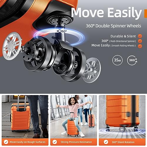 51tc7j9xs8l.jpg SHOWKOO Kofferset Familiesatz für Kinder und Erwachsene Reisekoffer mit TSA-Schloss und 4 Rollen (M - Orange) SHOWKOO