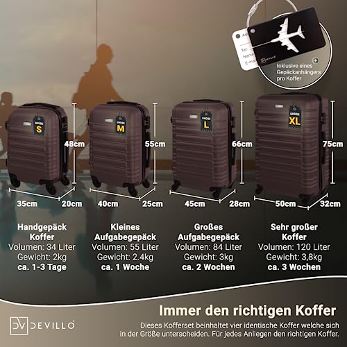 51tt8kbikql.jpg Devillo Hard Shell Trolley Koffer für Reisen - großartige Schutzqualities, 4 Rollen, ABS-Hartschale, Teleskopgriff - 4T