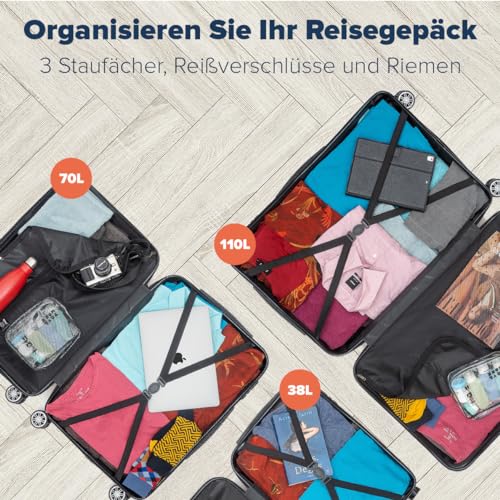 51uou6m tml.jpg TRVLMORE Reisekoffer Set - Hartschalenkoffer 3 Stück - Schwarz, Ideal für Familien, Urlaubsreise-Sets