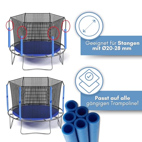 51vl0dn6brl.jpg 16x Wetterfestes Schaumstoff Polster für 92cm Trampolin - Sicherheitsstangenschutz inkl. Kappen – Stoßdämpfend & EU-Manu
