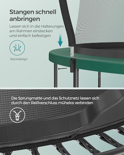51vuowsn5il.jpg SONGMICS Safes Federloses Trampolin für Kinder Outdoor, elastische Seile & Sicherheitsnetz, Ø 244/305/366 cm, geräuschar