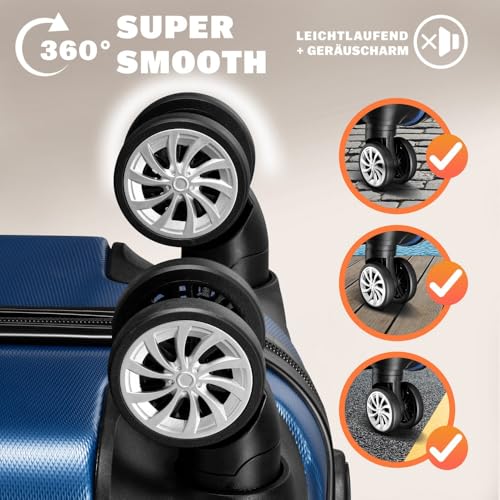 51vzffoymdl.jpg Monzana Kofferset Reisekoffer S-M-L-XL ABS Hartschalen Gel-Griffe 4 Rollen Navy | Monzana Kofferset 4 Rollen Schloss Fü