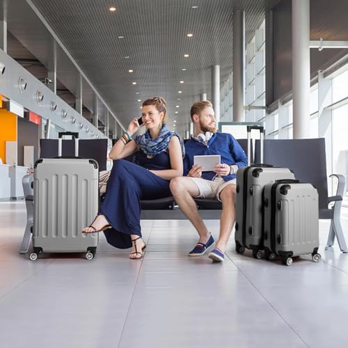 51vazyvydnl.jpg LEADZM Reisekoffer Set 3 Teilig + 4 Rollen + Zahlenschloss | Silbergrau für Business Reisen (Style 1) LEADZM ABS Reise