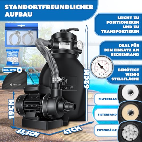 51x8xb5vvzl.jpg KESSER® Sandfilteranlage 10 m³/h Schwarz Filtersand und Filterbälle ersetzen
