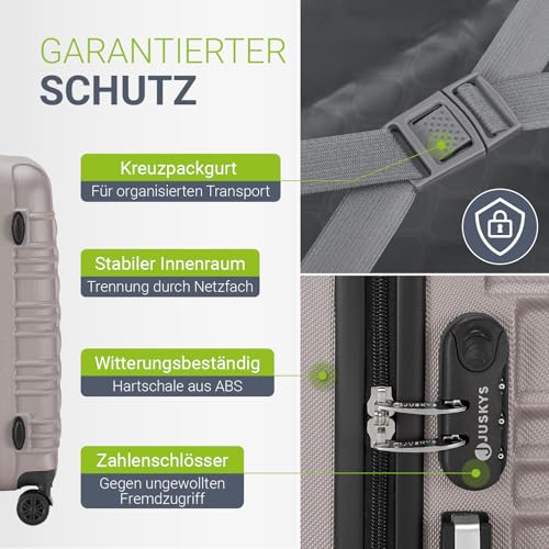 51y7aoz3tl.jpg Juskys Hartschale Kofferset Reisekoffer - leicht, geräuscharme 360° Rollen, Zahlenschloss, Champagner | Juskys Reisekof