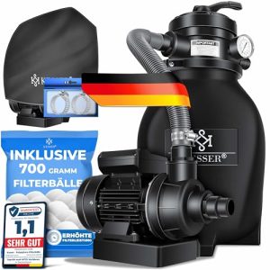 KESSER® Sandfilteranlage 10 m³/h Schwarz Filtersand und Filterbälle ersetzen